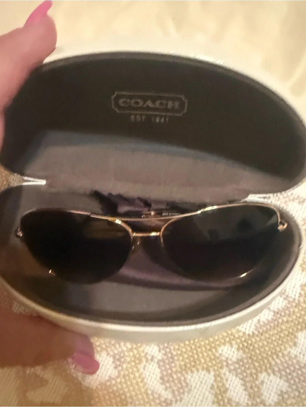 Coach Aviator Sunglasses in Black with Gold Trim - Picture 2 of 5